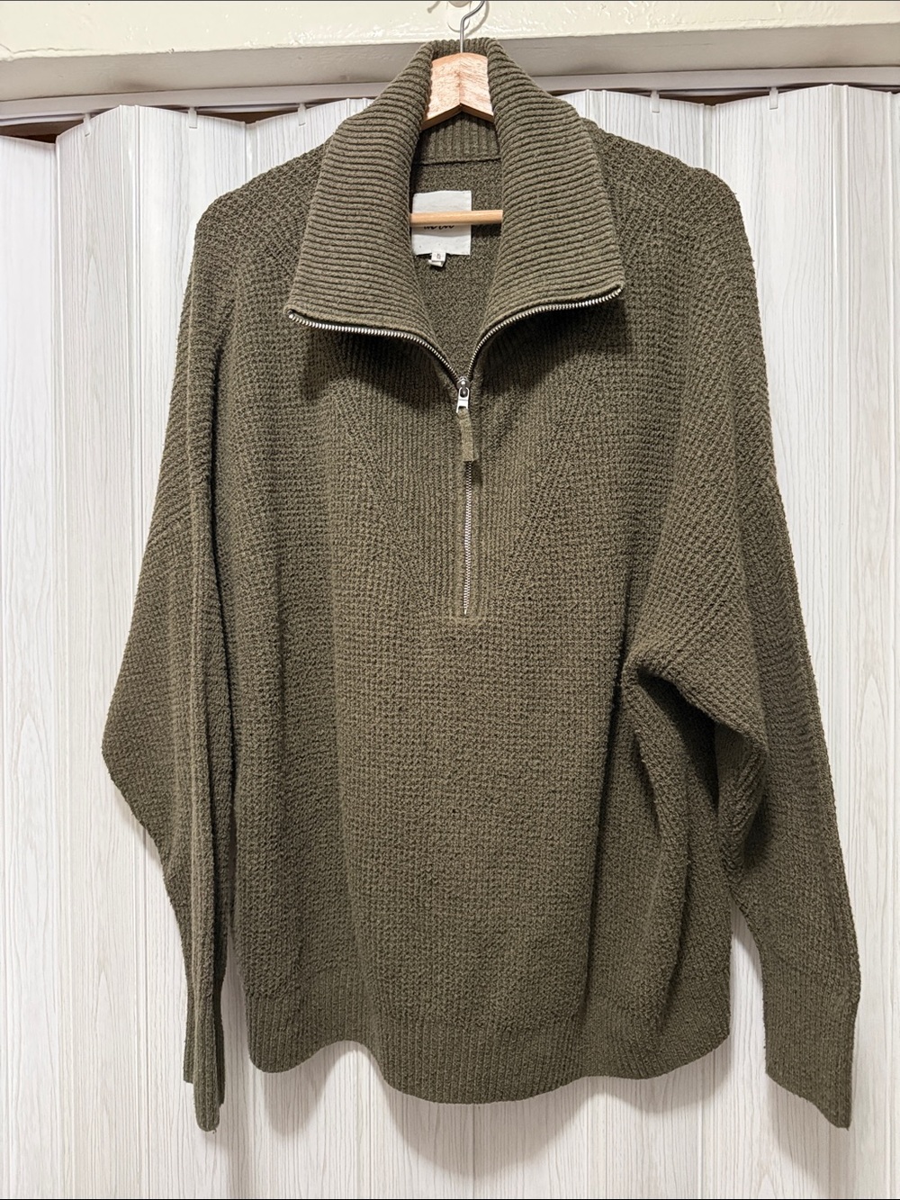 Aerie Olive Green Waffle Knit Quarter Zip Pullover Sweater H03550G Size XL